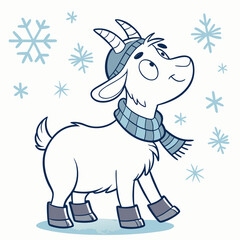 Silly expression on a Goat in a Cozy winter theme, with wearing rain boots – Frosty Winter vector art