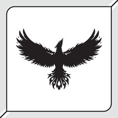 Fototapeta premium Majestic silhouette of a phoenix spreading its wings in flight isolated on white background
