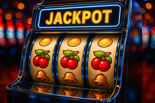 Spielautomat Jackpot mit Kirschen und Glocken &ndash; klassische Slotmaschine im Casino