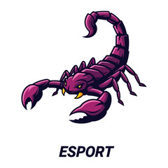 Scorpion E-Sport: A stylized illustration of a ferocious scorpion, poised in a ready to fight stance, is designed for esports branding, and embodies agility, strength, and competitive spirit. 