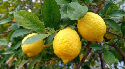 fresh lemon fruits on the tree, Generative AI,