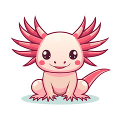 Fototapeta premium Cute pink cartoon axolotl smiling with big eyes and fluffy gills