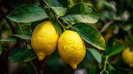 fresh lemon fruits on the tree, Generative AI,