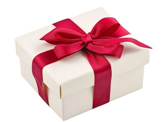 Elegant White Gift Box with Crimson Ribbon Bow