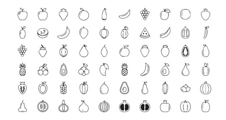 Fruits line art icon bundle illustration