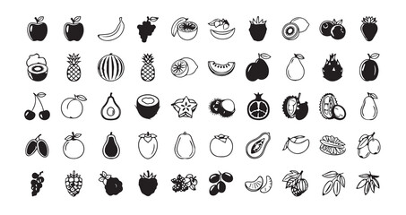 Fruits line art icon bundle illustration