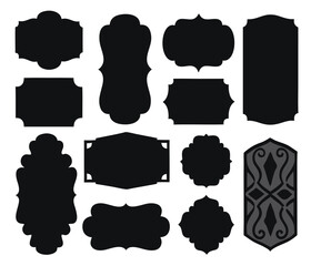 Set of vintage silhouettes shapes badge vector illustration. Decor-style frames design. 
