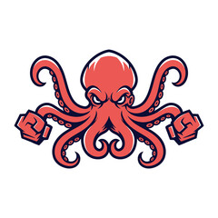 Angry Octopus Mascot: A fierce octopus mascot, rendered in bold, graphic style, projects an aura of strength, determination, and aquatic prowess.