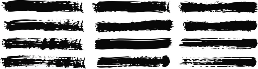 Black Brush Strokes Set. Grunge Paint Vector brush Strokes . Distressed banner isolated paintbrush Textured shape 
