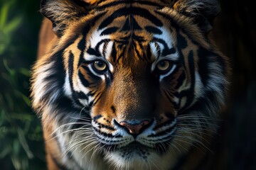 Obraz premium Tiger is staring at the camera with its eyes wide open