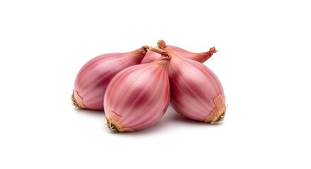 Fresh organic red shallots isolated on white background