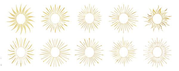 Sunburst set. Golden sun rays. Collection sunburst best quality. Firework explosion. Retro sunburst design. Vector illustration 

