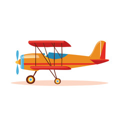 Vintage Biplane Airplane Cartoon Illustration Yellow and Red Design Aviation Vehicle