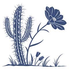 cactus blue flower on white background 