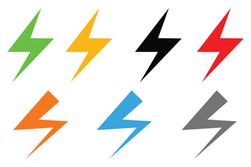 set of four colorful lightning bolt icons vector bundle collection illustration