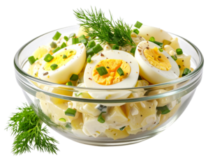 Potato salad with egg and dill on transparent background PNG