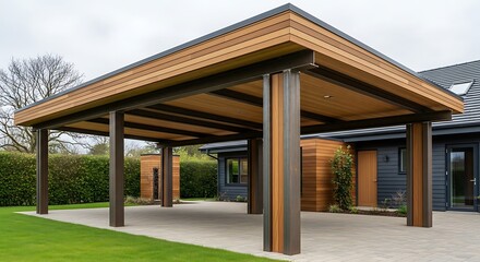 Modern Carport Design with Wooden Beams.