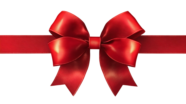 Red ribbon bow on white background for festive gift decoration