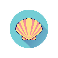 Colorful sea shell icon in a light blue circle with a long shadow