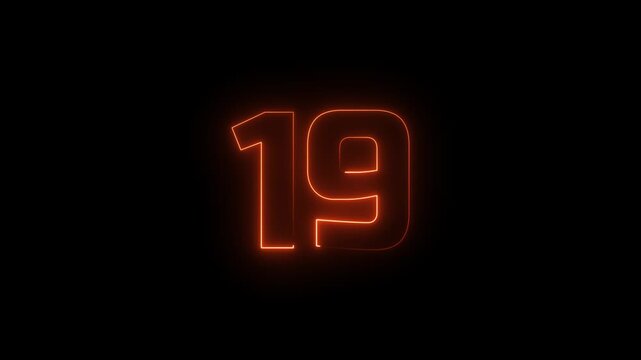 A bstract motion, and glowing neon number 19 animation on a black background.