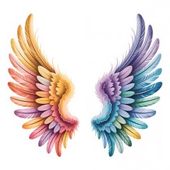 Obraz premium Vibrant colorful angel wings with delicate feather detail and dreamy watercolor texture