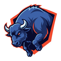 Obraz premium Majestic Buffalo in Action: A strong and imposing buffalo leaps forward, showcasing its power and determination. The design captures the essence of strength and vigor.