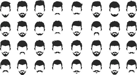 Male hairstyles and beard styles collection vector icons for modern grooming and fashion trends design set