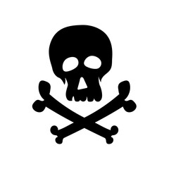 Halloween Skull and Crossbones Icon, Spooky Pirate Symbol, Black and White Halloween Illustration