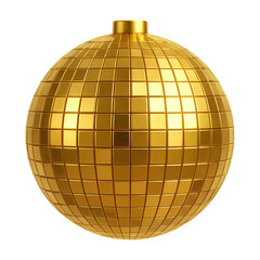 Shiny golden disco ball with glossy reflective surface, isolated on transparent background, perfect for party, music, and festive design projects.