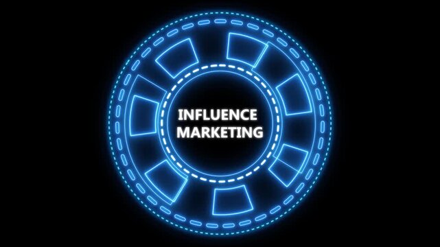 Futuristic digital animation of influence marketing concept design with glowing neon graphics