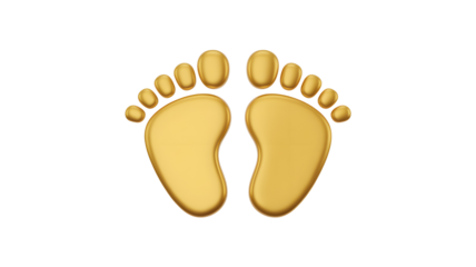 Golden footprints foot feet baby toddler walk step gold shiny print path travel journey newborn symbol on transparent background