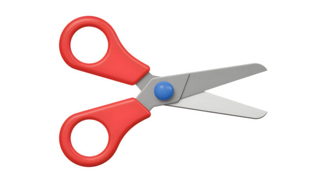 Red scissors cut paper craft sharp tool blade school office supply stationery equipment design isolated 3d render on transparent background