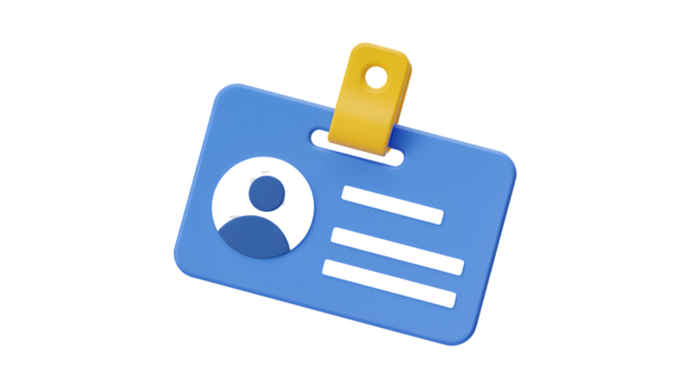 Blue identity card badge access pass identification name tag security employee staff id plastic corporate 3d on transparent background