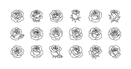 Rose line art icon bundle illustration