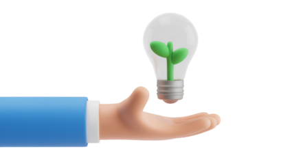 Hand Holding a Lightbulb with a Sprout Inside