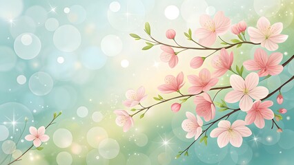 Fototapeta premium Pink Cherry Blossoms on Branch with Soft Bokeh Background