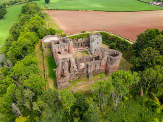 High angle view of Goodrich Castle and the Wye Valley on a sunny summer day © whitcomberd