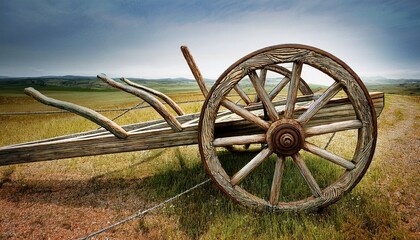 Obraz premium vintage wooden wheel from a traditional horse drawn cart
