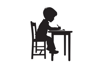 Silhouette of a child diligently writing at a desk