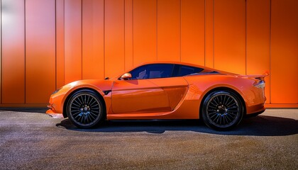 a sleek orange sports car parked against a vibrant wall epitomizing speed and modern luxury in automotive design photography