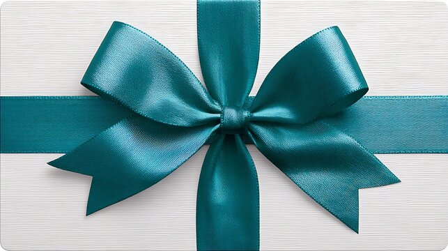 Nice photo of gift card with teal ribbon bow isolated on transparent or white background. A high resolution PNG image of gift card with teal ribbon bow.