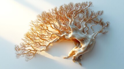 Artistic rendering of a serene tree depicting branches and roots in a minimalist photo style