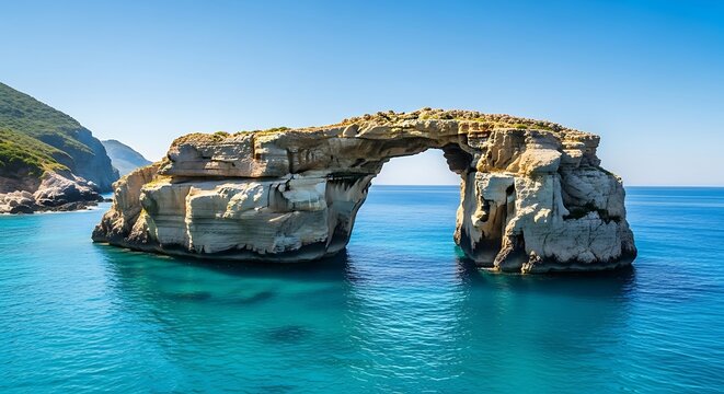 Natural Rock Arch Over Turquoise Water.