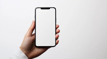 Closeup action of a hand holding a smartphone indoor setting focused content minimalist environment eye-level view mobile technology concept