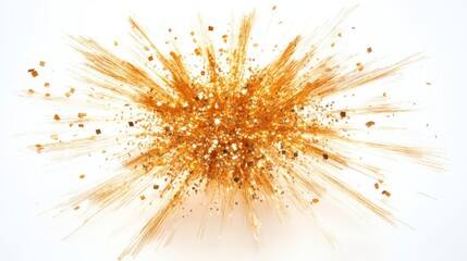 Obraz premium Celebratory confetti explosion indoor venue visual content bright environment aerial view golden sparkles for festive occasions