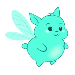 Cute fantasy creature with wings in pastel turquoise. Cartoon character for kids, games, and stickers.
