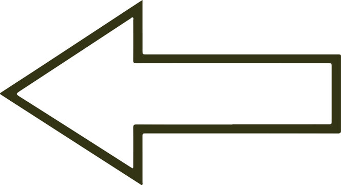 simple left pointing arrow outline symbol for direction navigation and guidance on white background