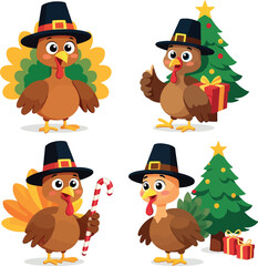A festive Thanksgiving set with cartoon owls and other funny birds