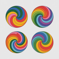 Colorful abstract swirl shapes set with rainbow elements and bright round patterns
