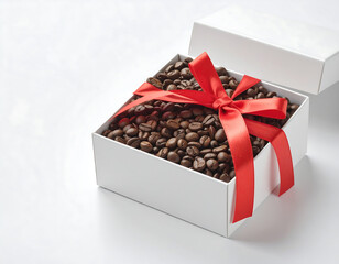 Delightful Christmas gift box brimming with aromatic coffee beans wrapped in a festive ribbon